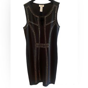 Carmen Marc Valvo Black Studded Body Con Dress